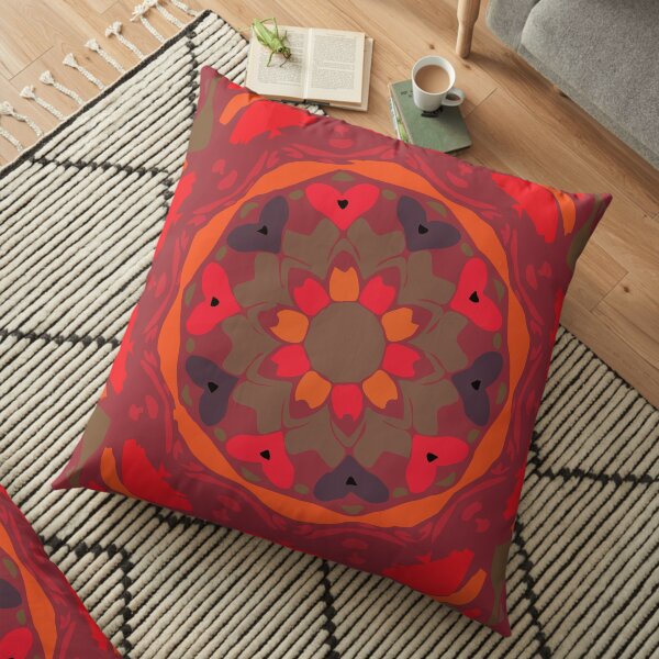 Orange Glow Floral Abstract Mandala Floor Pillow