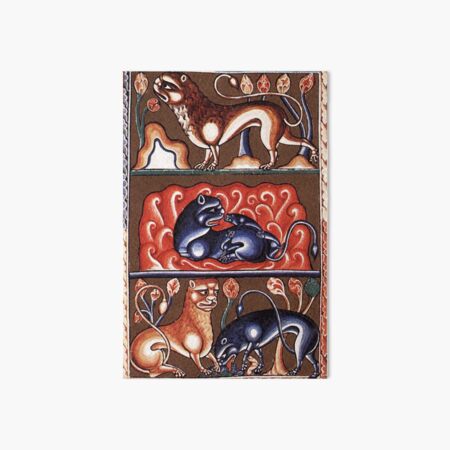 MITTELALTERLICHES BESTIARY, Löwe wie Bestien Weiß Rot Blau Fantasie Tiere Galeriedruck
