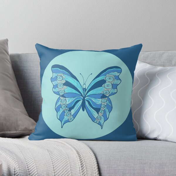 Circular Sea-Green-Blue Butterfly - Art and Patterns1 Throw Pillow