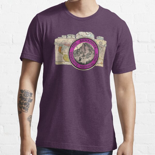 Map Camera with The Ahwahnee Yosemite National Park Vintage Travel Decal image in the Lens Essential T-Shirt