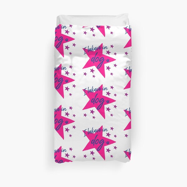 I Believe In Dog Navy, Pink & Violet Star Dog Slogan Gifts for Dog Lovers Duvet Cover