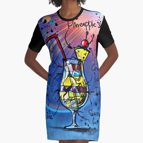 Blue Hawaii Cocktail Graphic T-Shirt Dress