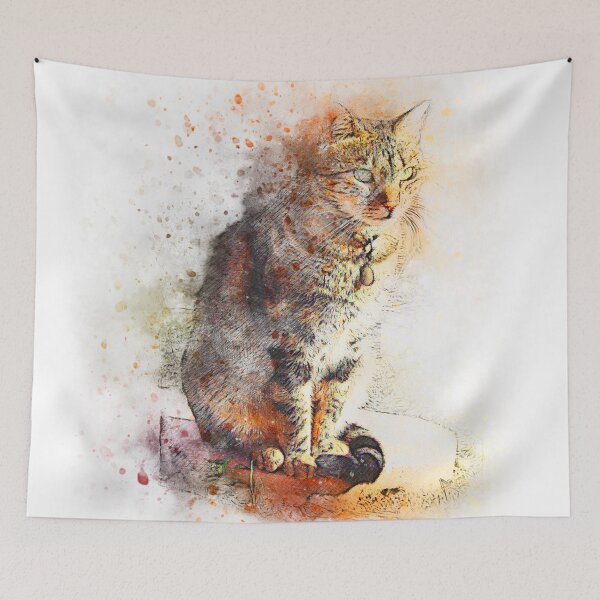 Artikelvorschau, Aquarell Cat Sitting Sentry entworfen und verkauft von Tej2point0.
