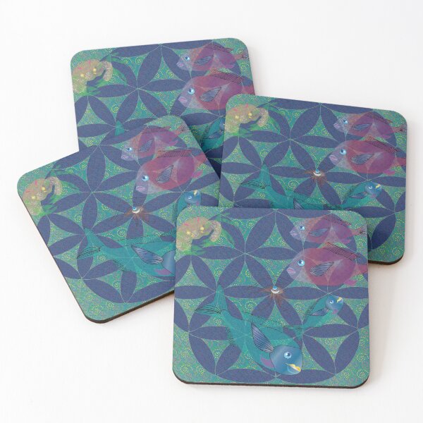Item preview, Ocean life in the circle of the flower of life designed and sold by shimaart.