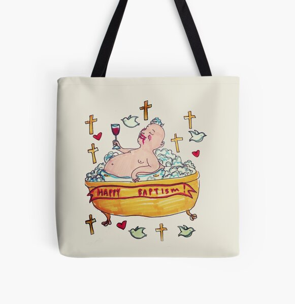 Simple Modern Elegant Cross Baby Baptism Tote Bag