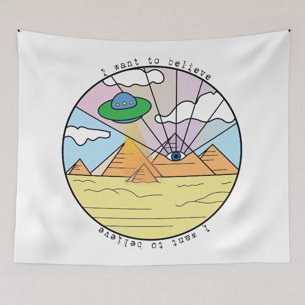Item preview, I Want to Believe Hand Drawn UFO and Pyramids Graphic designed and sold by maggiecuda.