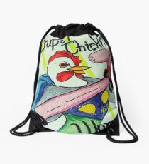 Super Chicken vs Worm Drawstring Bag