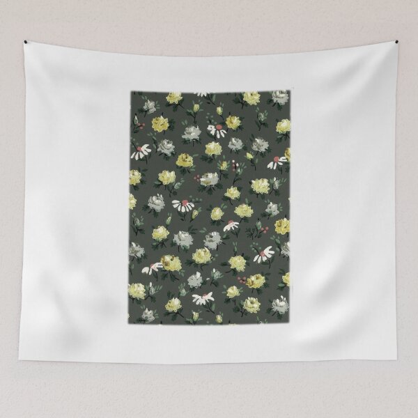 Item preview, Vintage Floral Wallpaper Design on Gray Green Background designed and sold by kmcs.