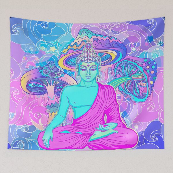 Item preview, Sitting Buddha among Psychedelic Mushrooms designed and sold by christineiris.