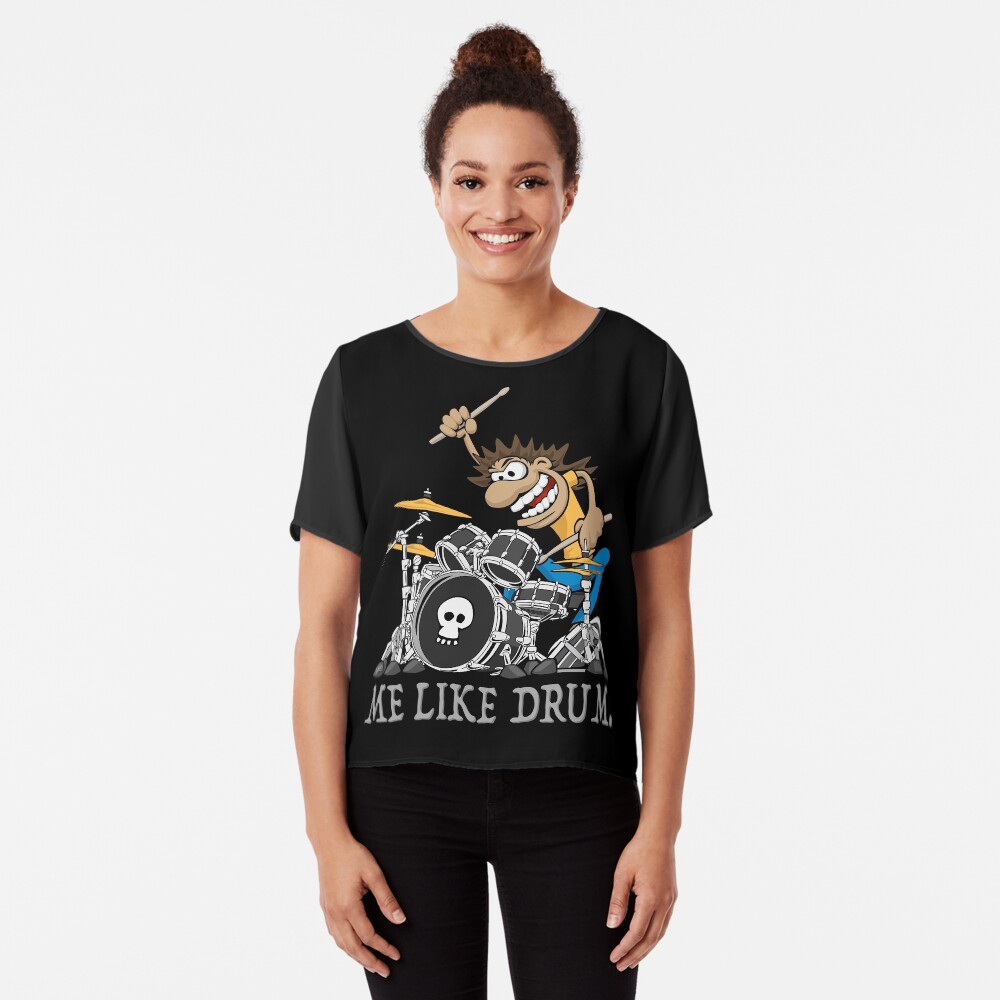 Me Like Drum. Wild Drummer Cartoon Illustration Chiffon Top