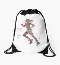 Running woman, running, when your legs get tired run with your heart Drawstring Bag