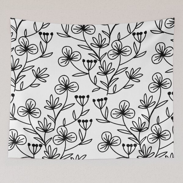 Item preview, Black and white pattern of painted flowers designed and sold by Kirill Berbetch.