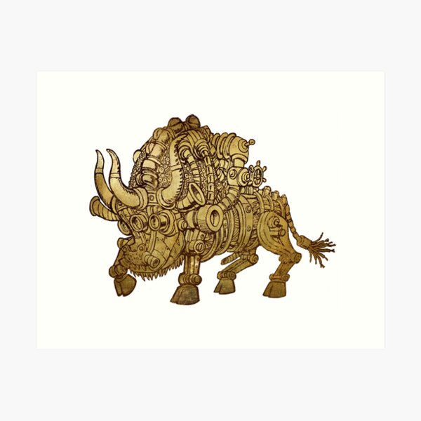 golden mechanical bull Art Print