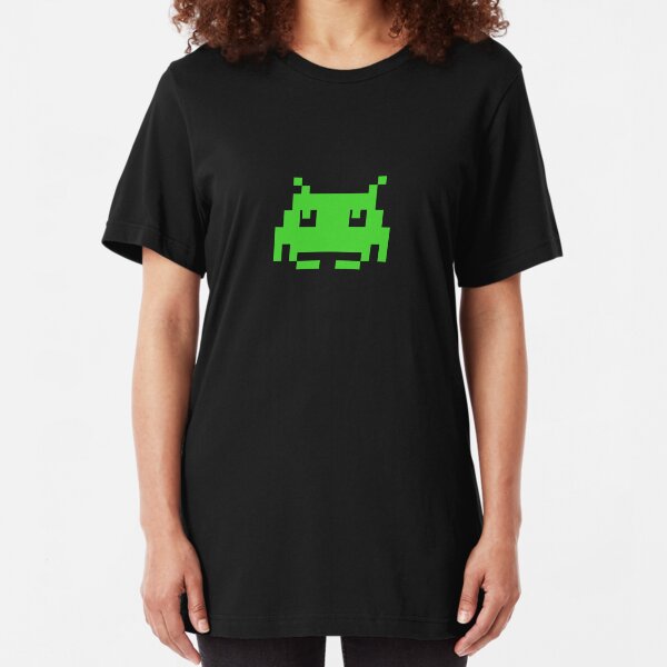 Space Invaders Green Alien T-Shirt Slim Fit T-Shirt