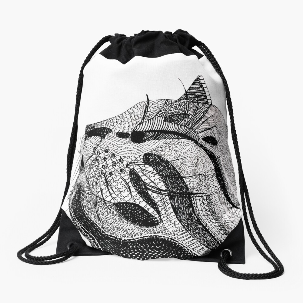 Zentangle Cat Drawstring Bag