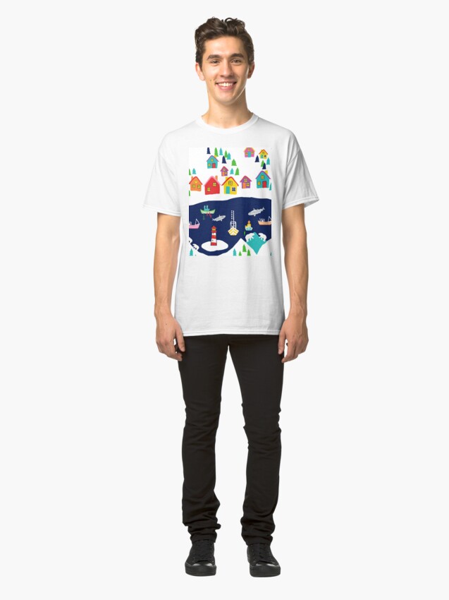 Alternate view of Scandinavian fishing village, nordic rainbow village Classic T-Shirt