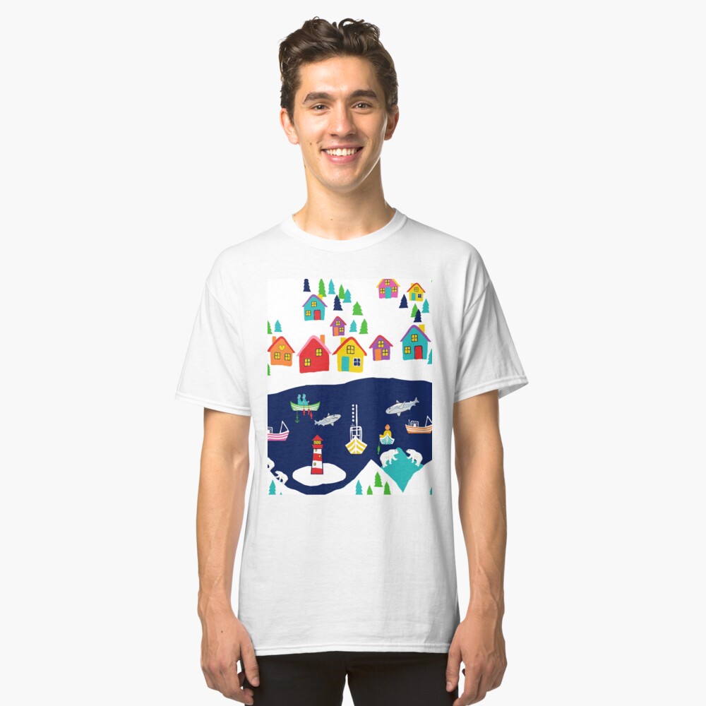 Scandinavian fishing village, nordic rainbow village Classic T-Shirt