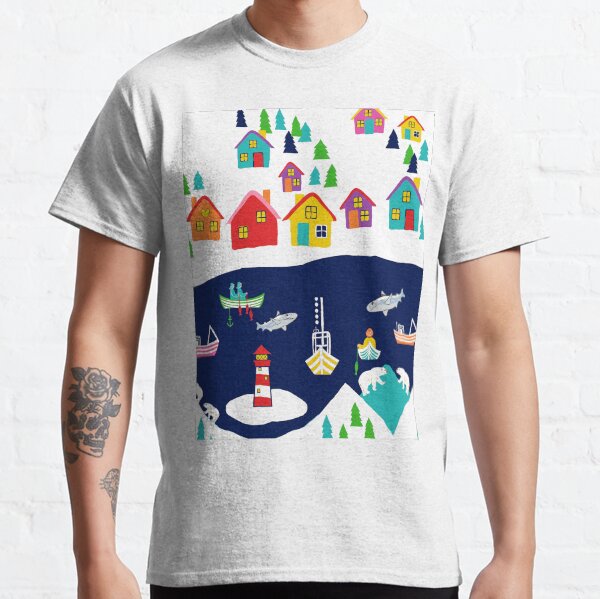 Scandinavian fishing village, nordic rainbow village Classic T-Shirt