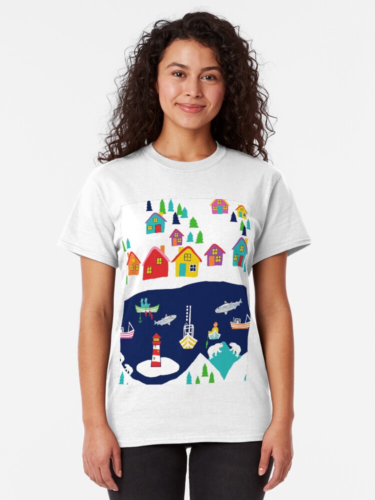 Alternate view of Scandinavian fishing village, nordic rainbow village Classic T-Shirt