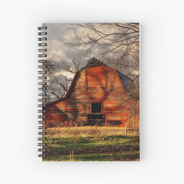 Red Barn - Rustic Old Barn on Late Autumn Day in Oklahoma Spiral Notebook