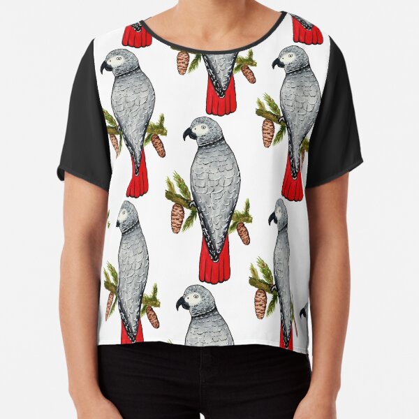 African Grey on a Fir Tree Branch Chiffon Top