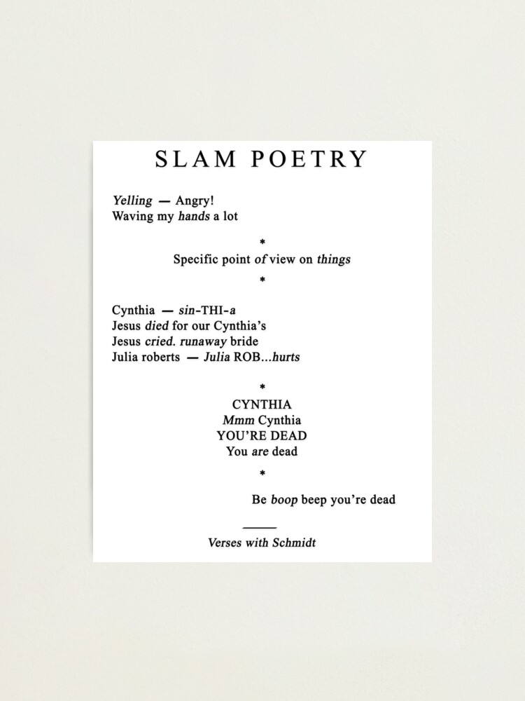 "Cynthia Slam Poetry 22 Jump Street" Photographic Print for Sale by emjaynee Redbubble