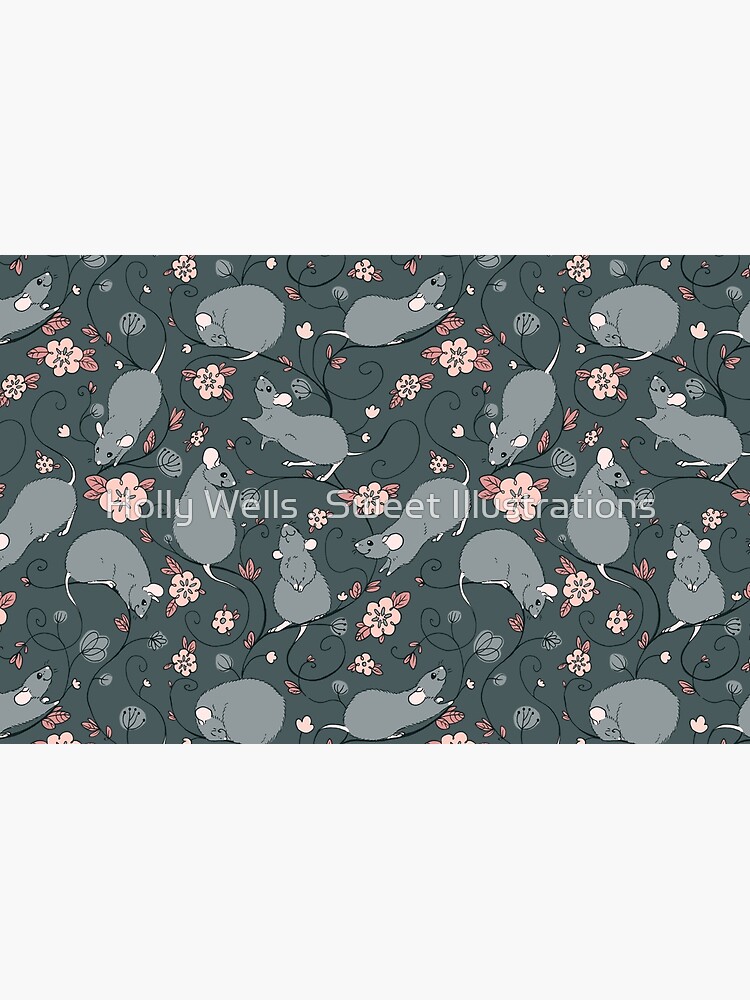 Floral Rat Dark Grey and Pink by ArtSweeties
