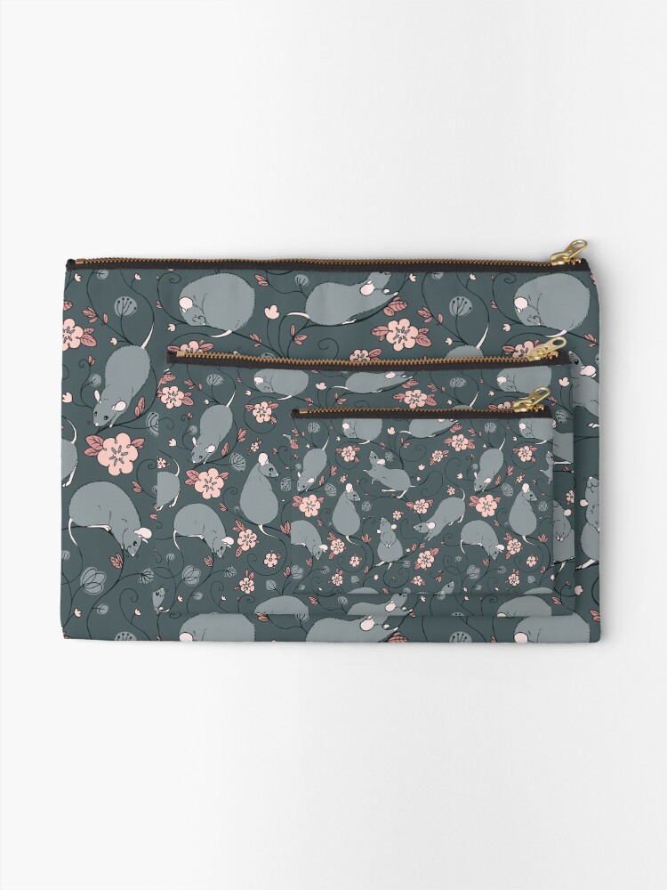 Alternate view of Floral Rat Dark Grey and Pink Zipper Pouch