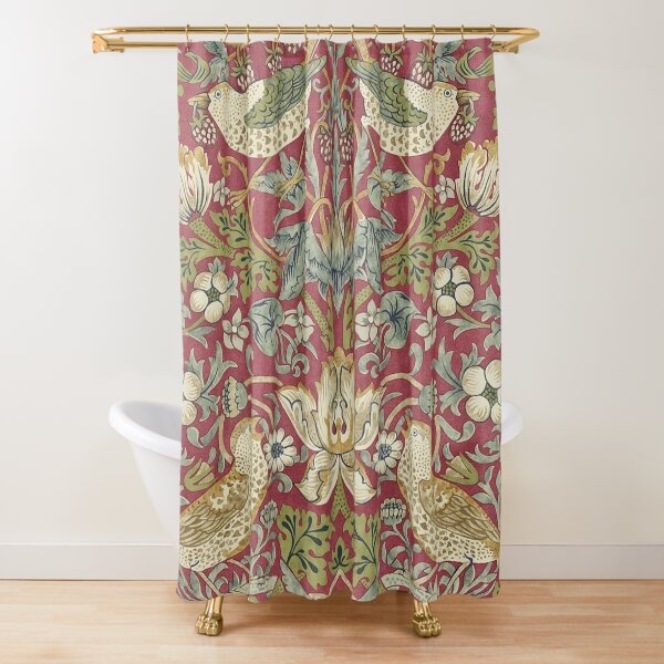 William Morris Strawberry Thief Red Shower Curtain