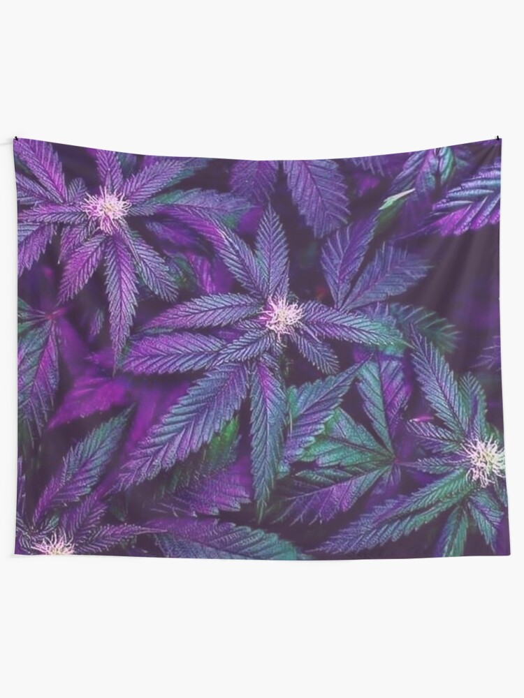 Alternate view of Psychedelic Purple Cannabis Marijuana Weed Pot Leaves Tapestry