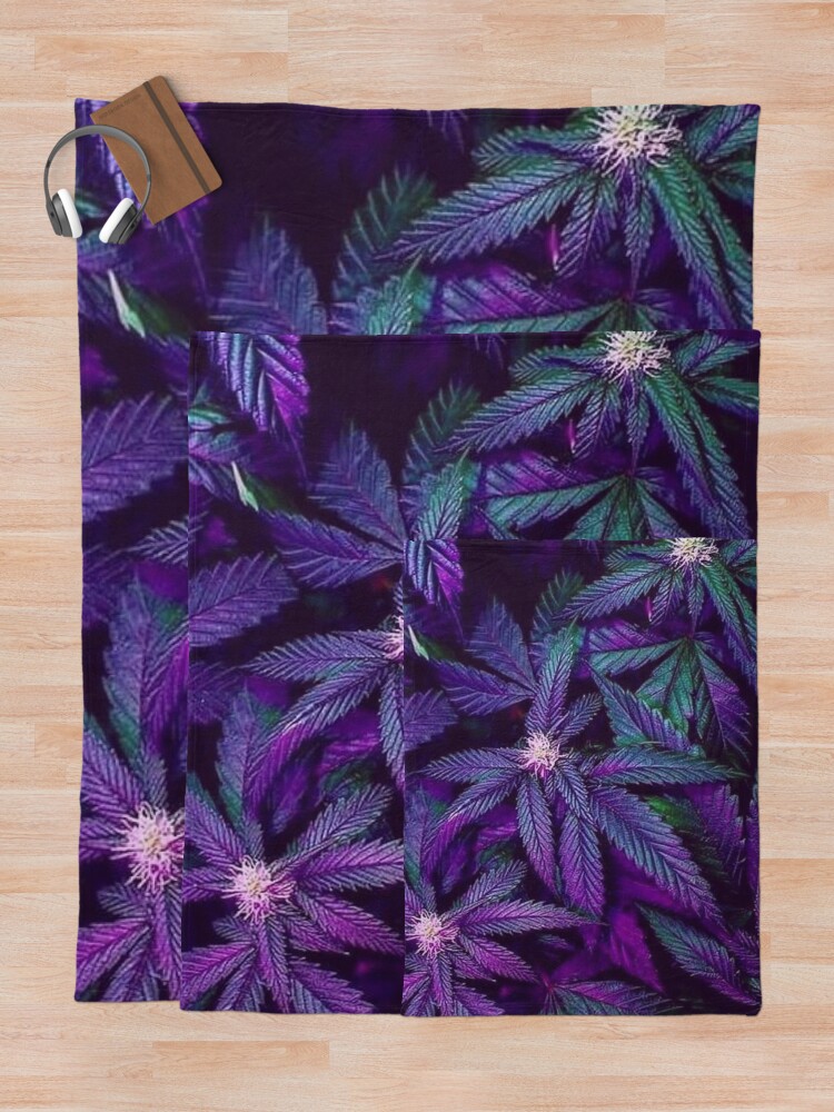 Alternate view of Psychedelic Purple Cannabis Marijuana Weed Pot Leaves Throw Blanket