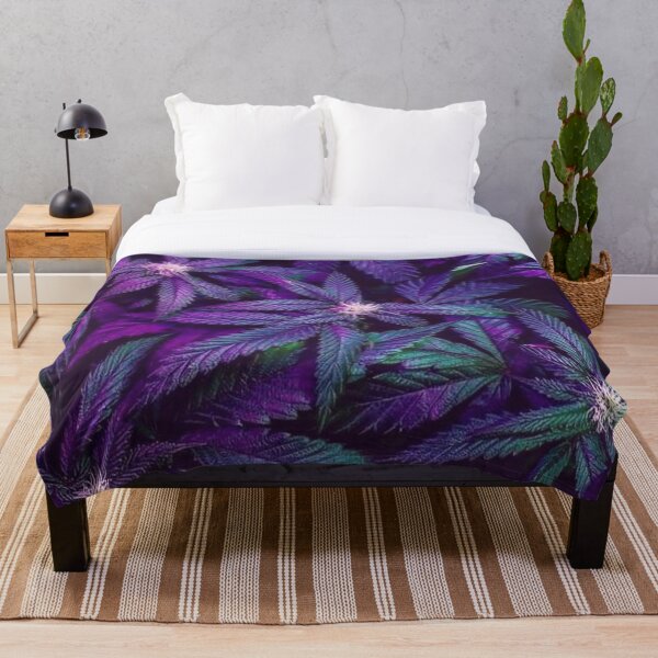 Psychedelic Purple Cannabis Marijuana Weed Pot Leaves Throw Blanket