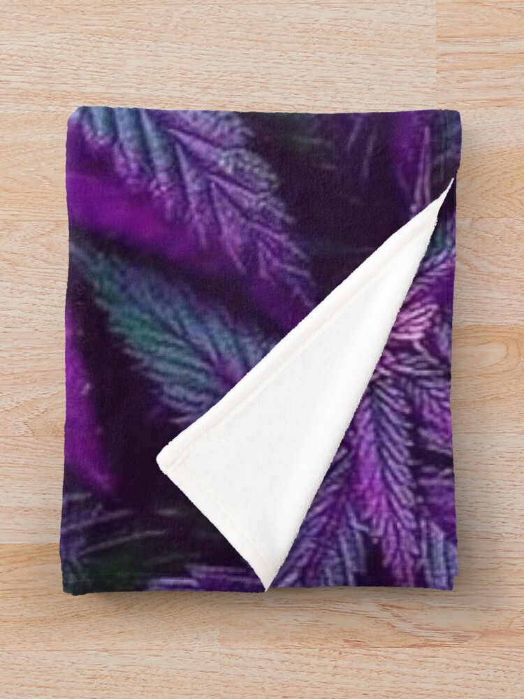 Alternate view of Psychedelic Purple Cannabis Marijuana Weed Pot Leaves Throw Blanket