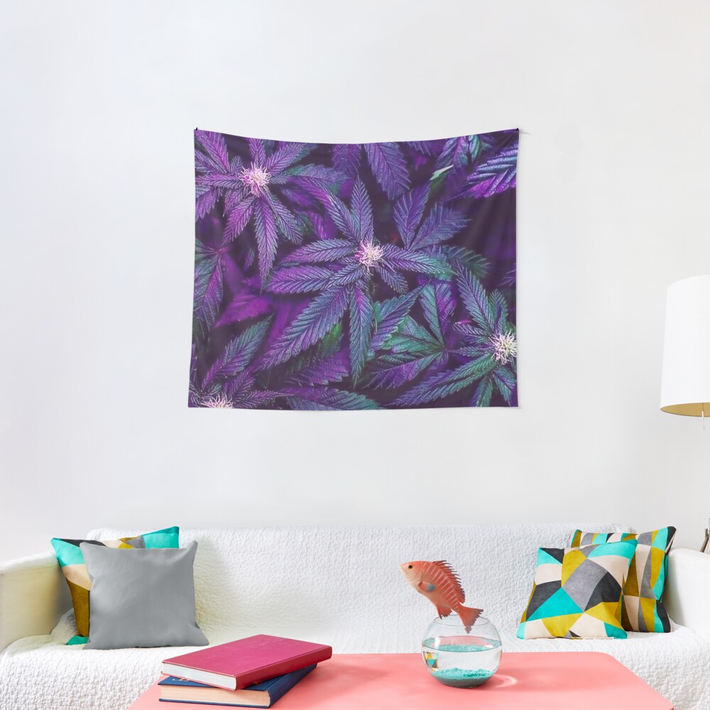 Psychedelic Purple Cannabis Marijuana Weed Pot Leaves Tapestry