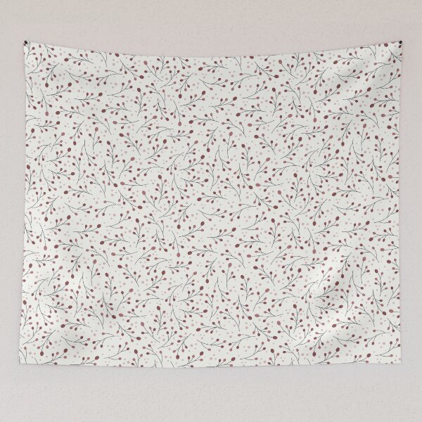 Item preview, Pink & red berry branch pattern on white background designed and sold by HannaPaulina.