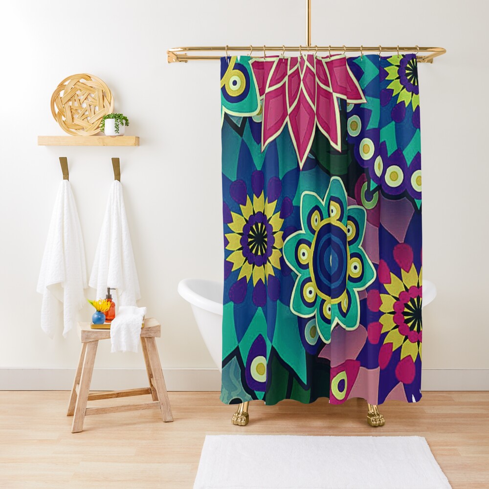 Psychedelic Wildflowers and Kaleidoscopes Print Shower Curtain