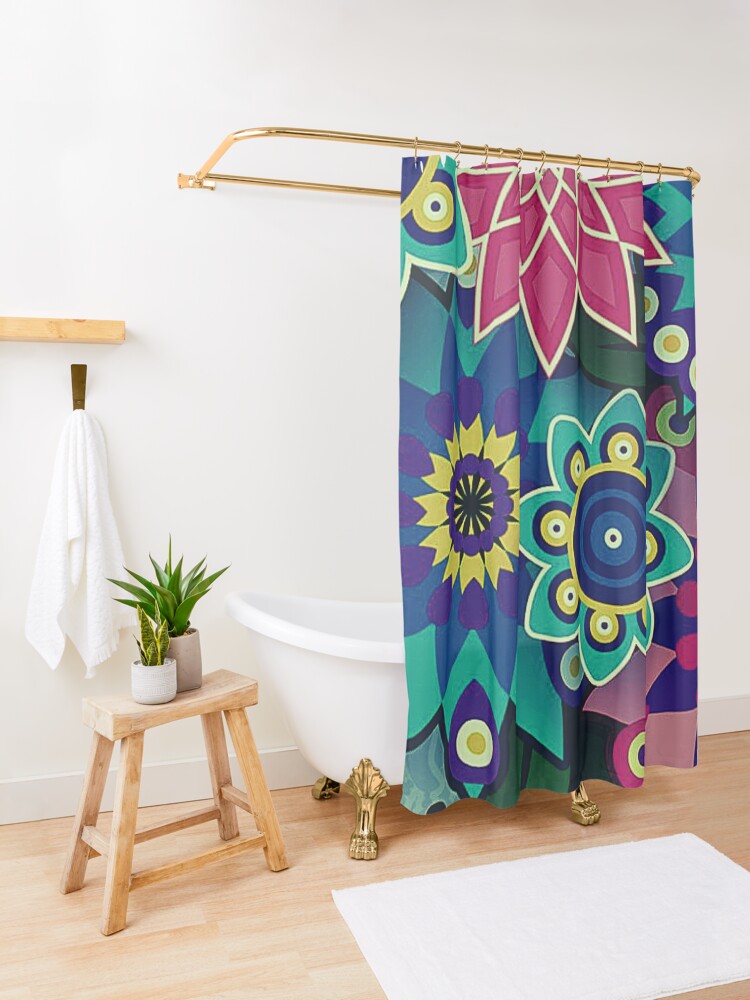 Alternate view of Psychedelic Wildflowers and Kaleidoscopes Print Shower Curtain