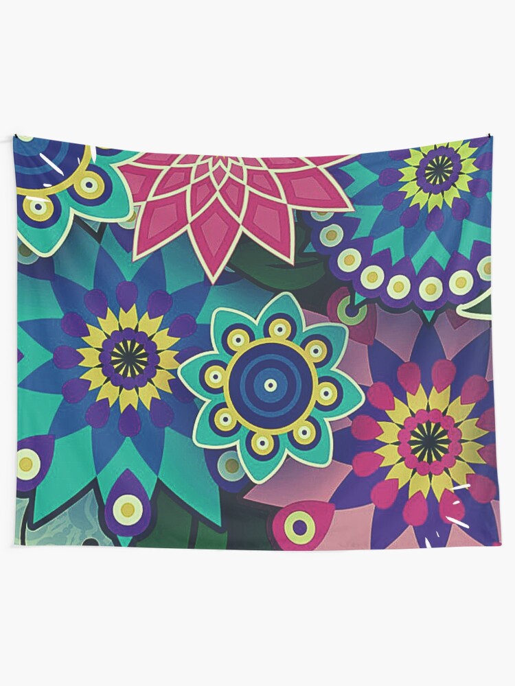 Alternate view of Psychedelic Wildflowers and Kaleidoscopes Print Tapestry