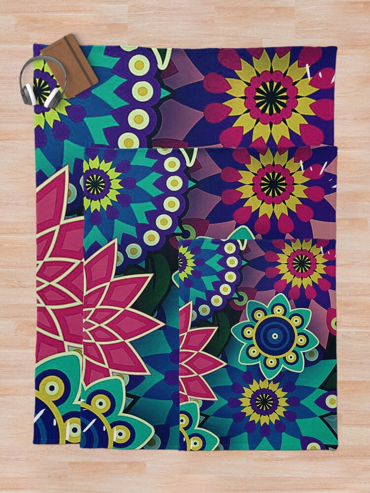 Alternate view of Psychedelic Wildflowers and Kaleidoscopes Print Throw Blanket