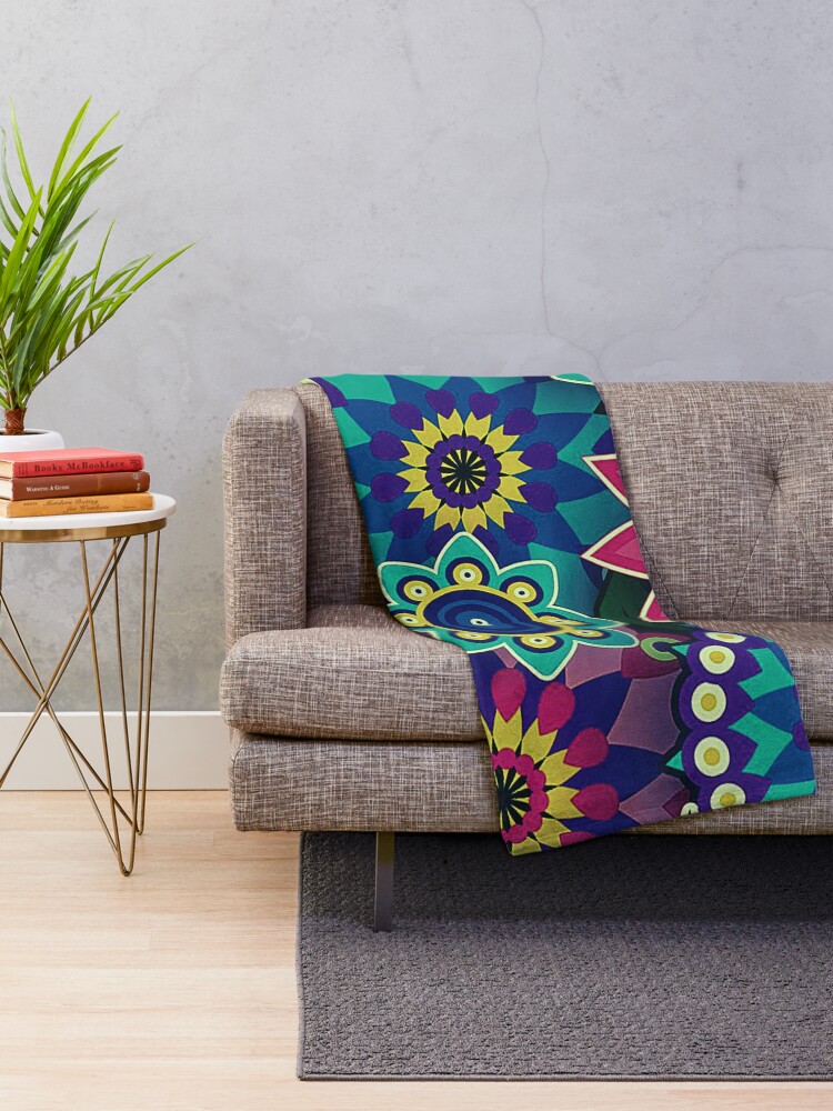 Alternate view of Psychedelic Wildflowers and Kaleidoscopes Print Throw Blanket