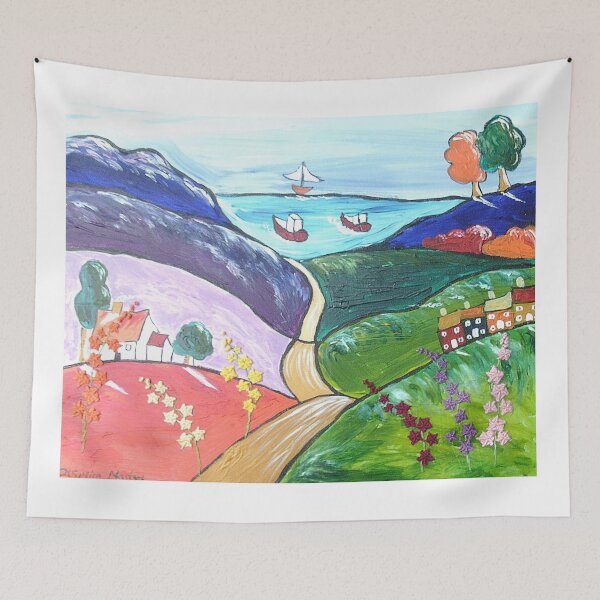 Item preview, Quirky Naive Seascape with Embroidered Hollyhock designed and sold by Casimirasart.