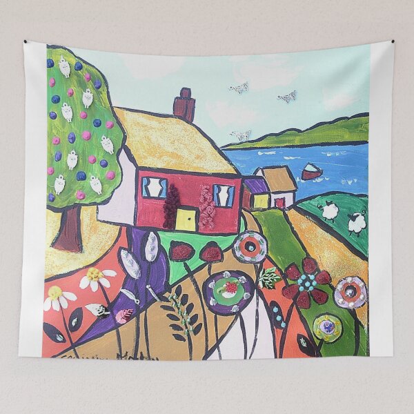 Item preview, Quirky Colourful Seascape with Colourful Flowers  designed and sold by Casimirasart.