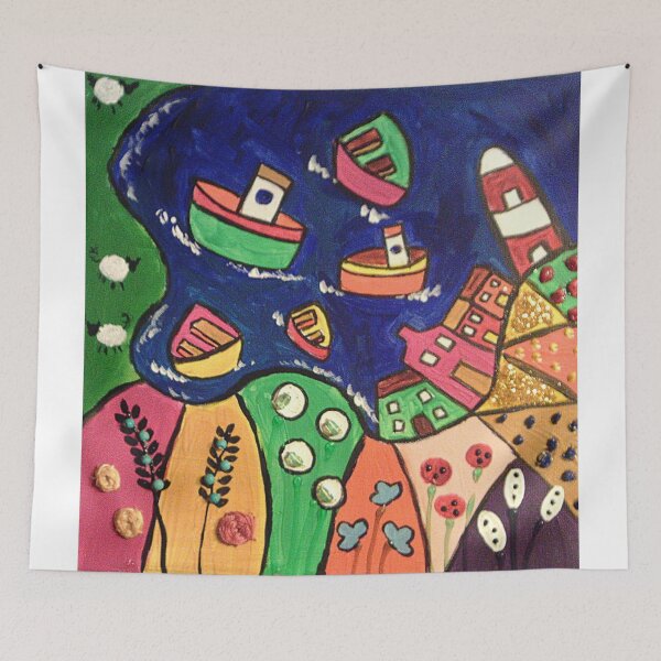 Item preview, Colourful Naive Seascape with colourful Boats designed and sold by Casimirasart.