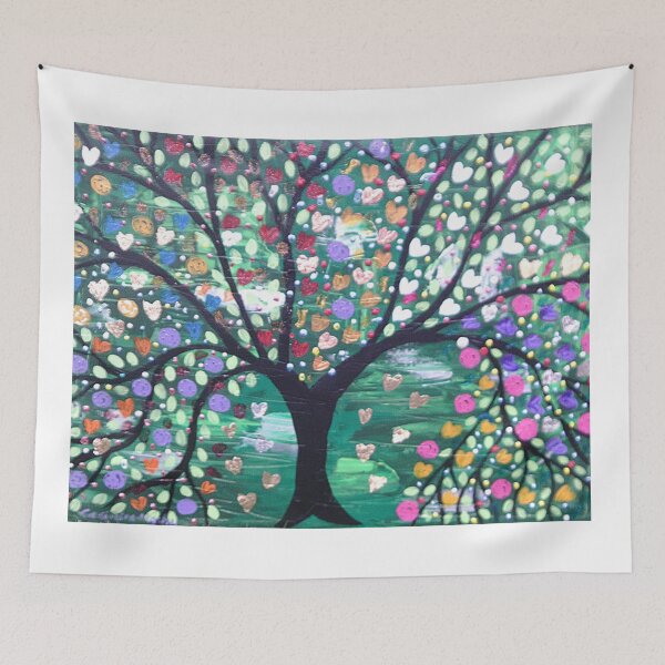 Item preview, Quirky Black Tree with Gold Hearts and Flowers designed and sold by Casimirasart.