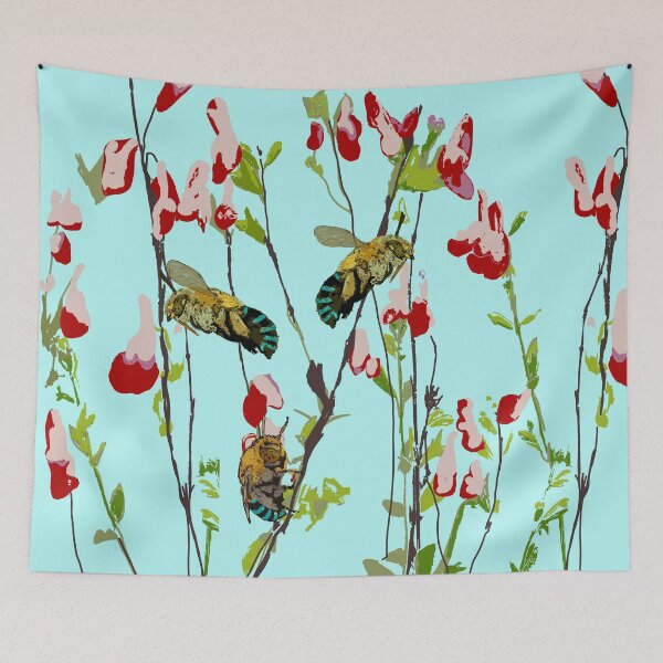 Item preview, The Blue Banded Bee (Amegilla cingulata) on blue designed and sold by ChrissyWild.