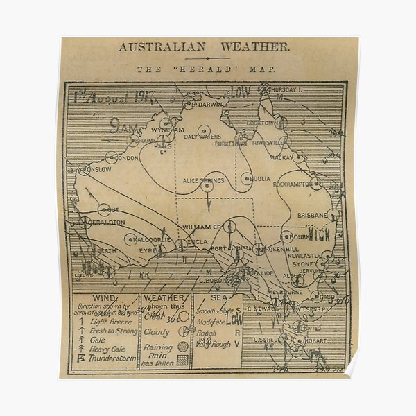 Australian Weather Map 1 August 1917 Poster