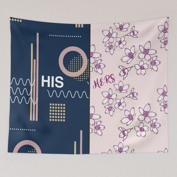 Item preview, HIS HERS geometric and cherry blossoms duvet cover designed and sold by jazzydevil.