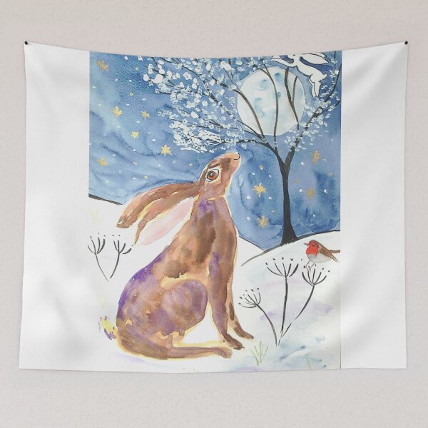 Item preview, Hare and a Robin Moon gazing in the Snow designed and sold by Casimirasart.