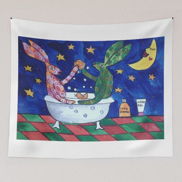 Item preview, Quirky, Colourful Hares Having a Bath designed and sold by Casimirasart.