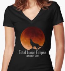 Superblut-Wolf-Mond-Eklipse-Hemd Januar-Astronomen-Geschenk Shirt mit V-Ausschnitt